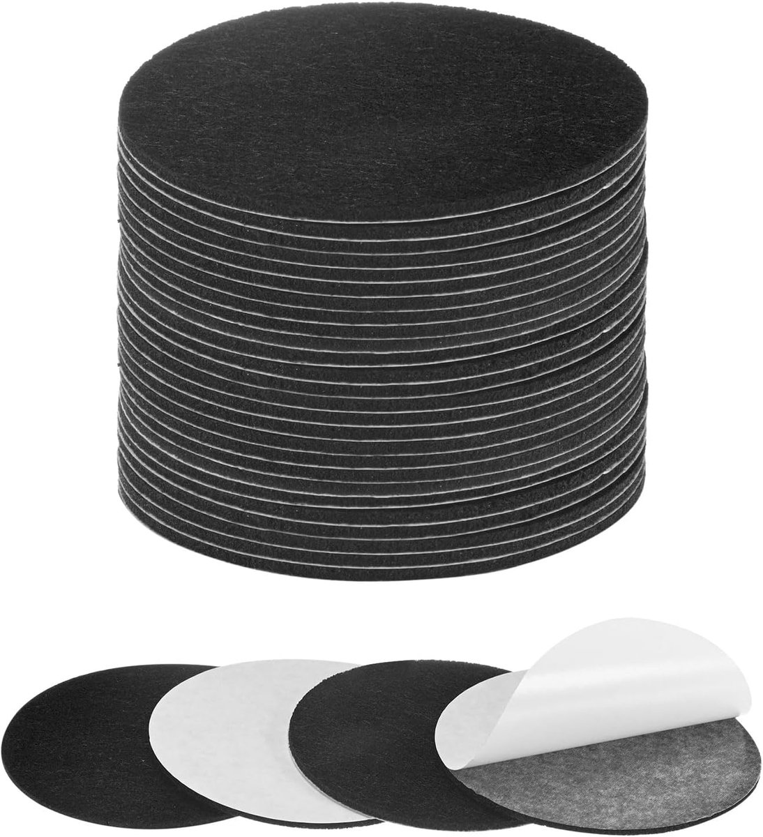 METERXITY 30-pack lampvoet vilt, 3,5 inch dia. 2 mm dikke zelfklevende ronde stoffen vilten pads voor lamp/meubels/doe-het-zelf, antislip vezelrug patchcirkels met zelfklevende achterkant [zwart]