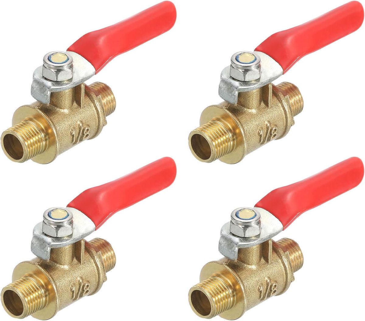 4 stuks kogelventiel van messing met weerhaak 3 mm mannelijk 3 mm mannelijke slangkoppeling rechte koppelingsadapter, 180 graden werkingsgreep messing ventiel
