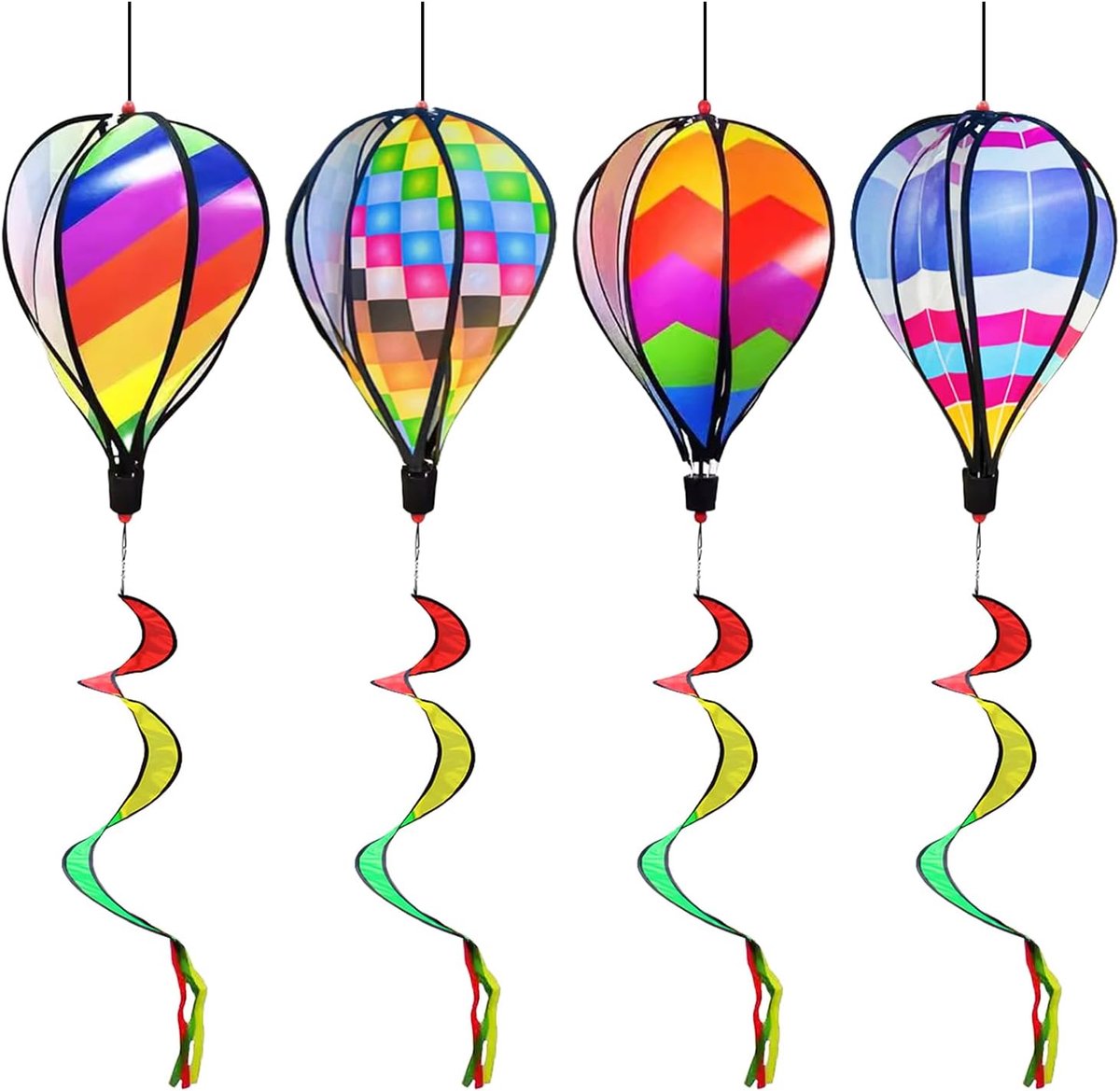 4 stuks regenboogtuinpinwheels, heteluchtballon, decoratie voor buiten, tuinballon, wind, wervels, windgong voor buiten, hangend, voor tuin en tuin
