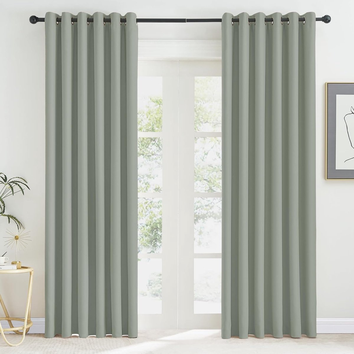 Verduisteringsgordijn, 200 x 220 cm, warmte-isolerend, voor ramen | Panelen, grote breedte, decoratie voor woonkamer, slaapkamer, modern design, breedte 200 x hoogte 220 cm, groen, 2 stuks