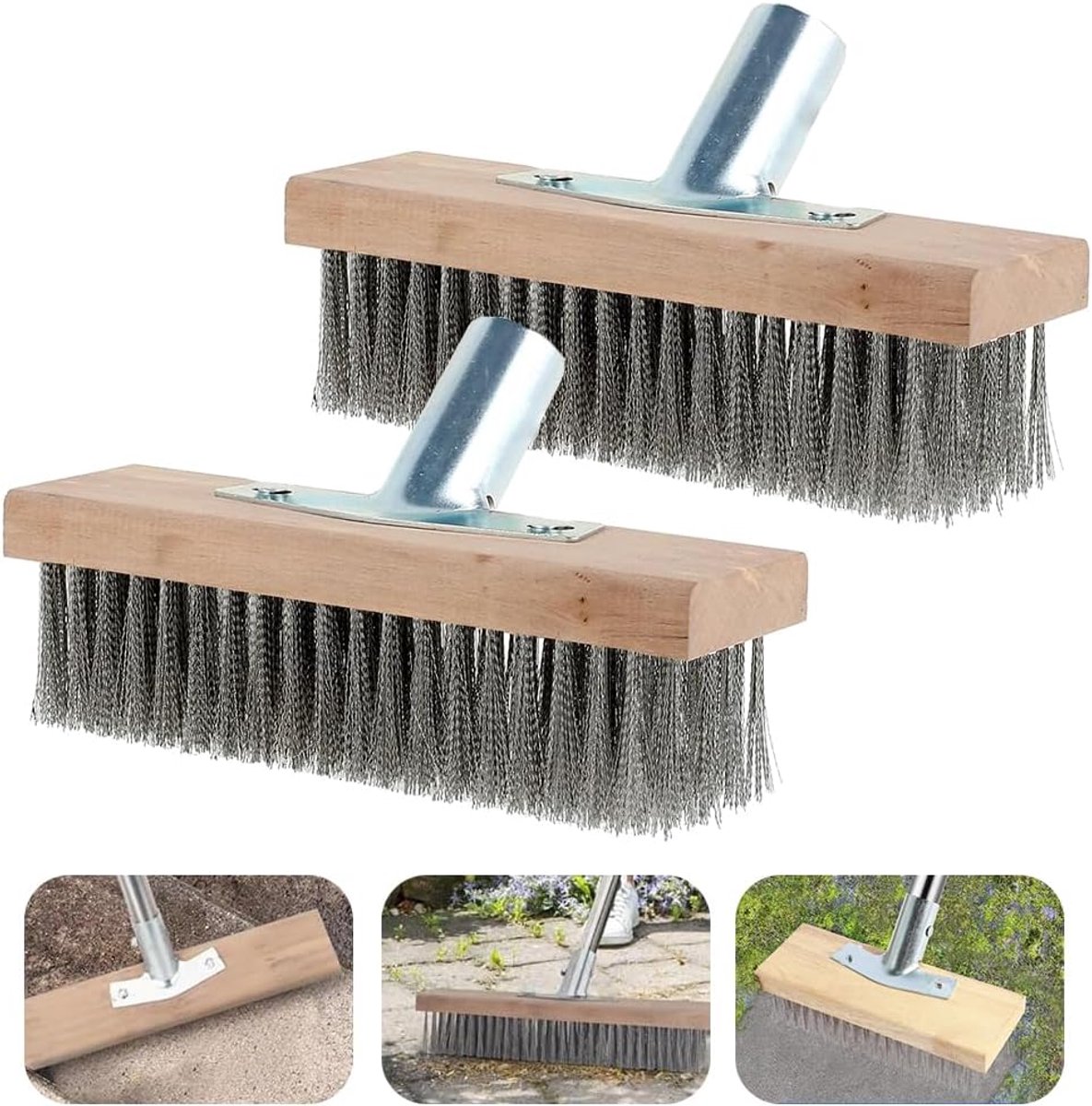 2 stuks draadbezemborstel, 30 x 7 cm, draadbezem, stalen bezem, onkruid van roestvrij staal, staaldraadbezem, voor houten handvat, straatbezem van tuinmos, onkruid, hardnekkige vlekken