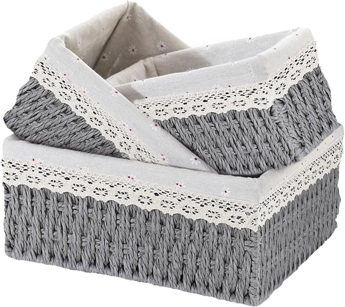 Set van 3 geweven opbergmanden met touw, grijze rieten mand met afneembare voeringen, perfect voor badkamer, keuken, thuiskast en bureauorganizer (grijs)