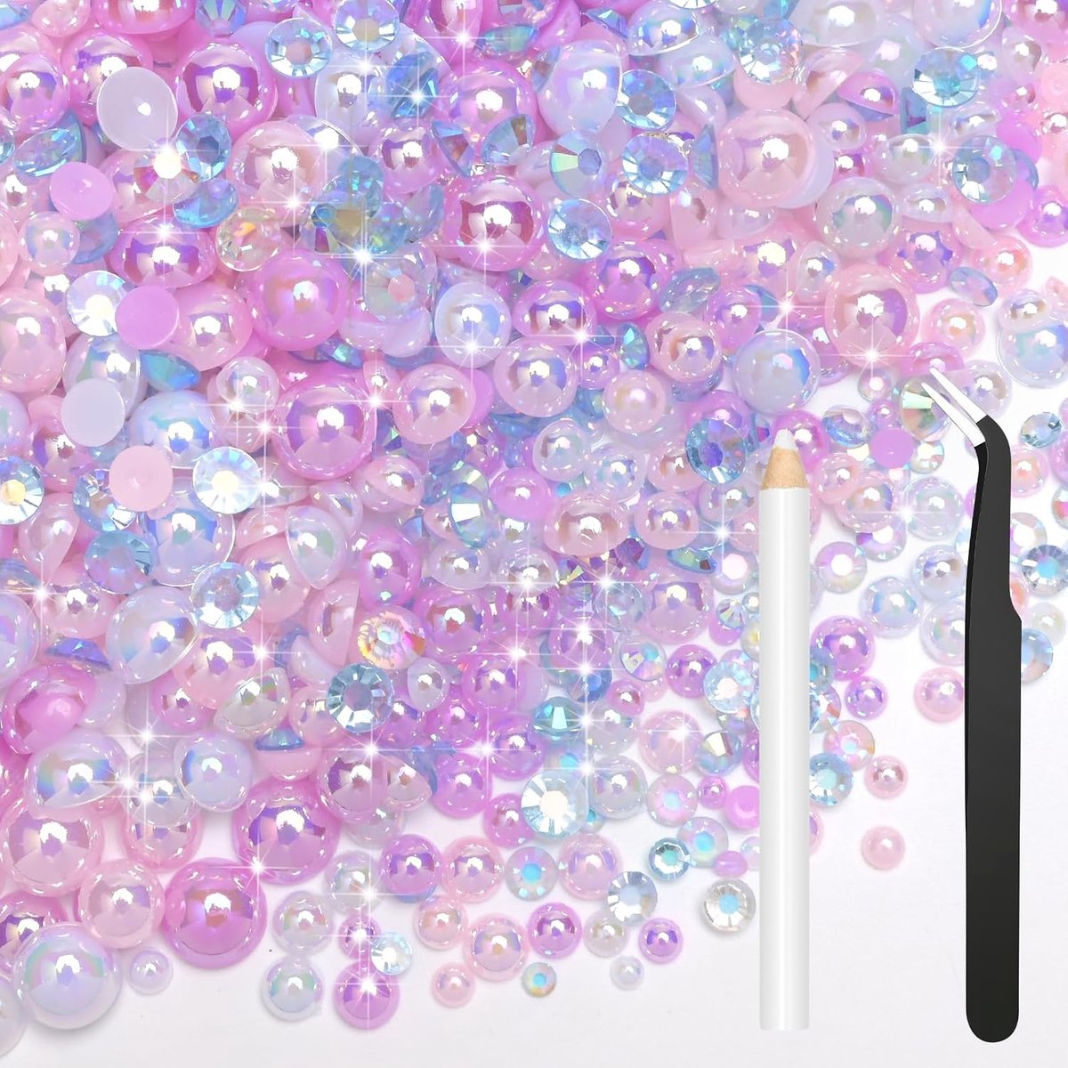 80 g mix van halve kralen en glitterstenen voor kunsthandwerk, roze paarse strass-steentjes voor kleding, knutselen, gezicht, nagelkunst, flessen, bekers, schoenen, geschenken, doe-het-zelf