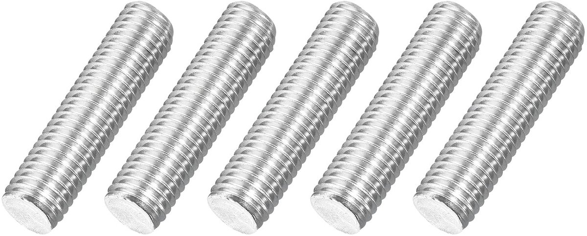 M14 x 55 mm stang met volledige schroefdraad, 5 stuks 316 roestvrij staal, lange schroefdraadschroef 2 mm schroefdraadhelling rechtse schroefdraad voor meubelmontage en bevestiging