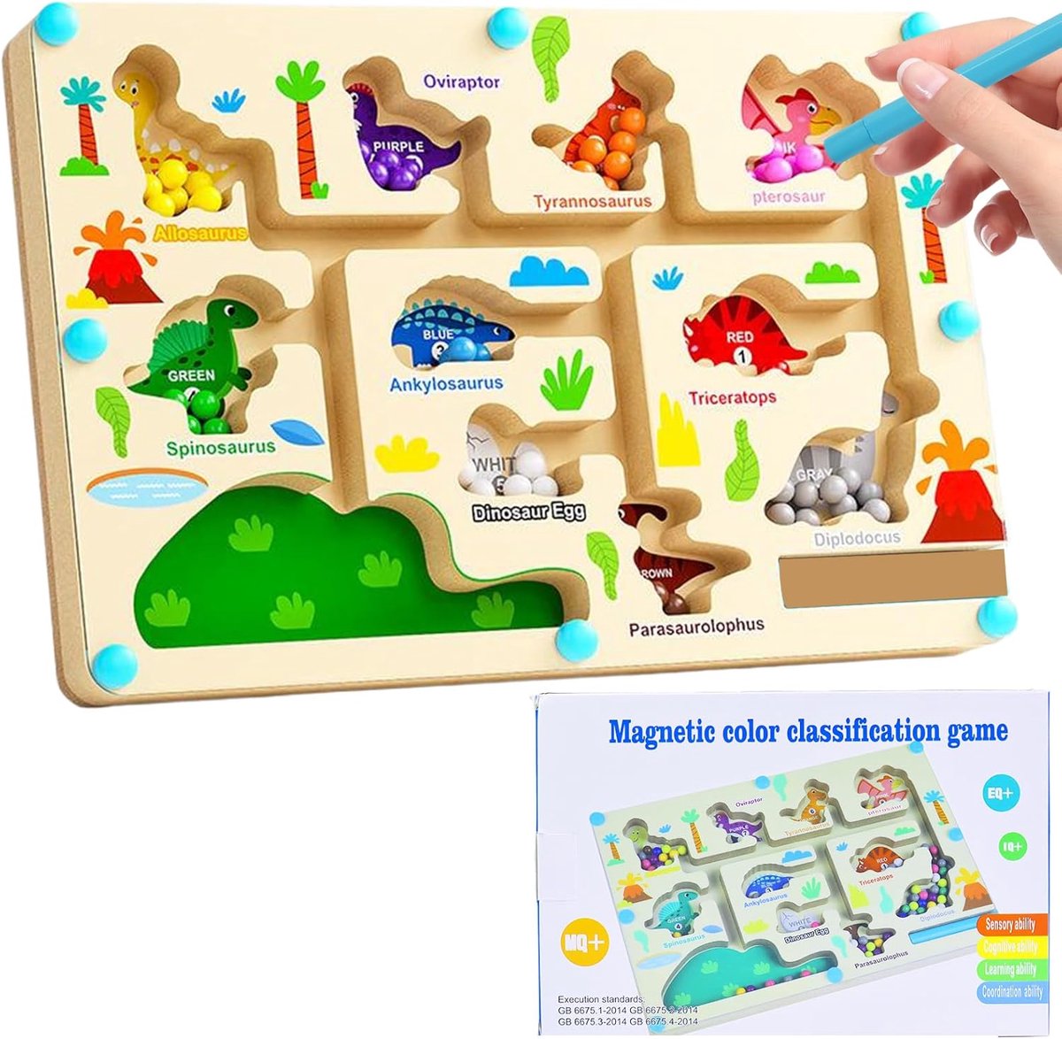 Labyrint houten speelgoed, Montessori speelgoed vanaf 3, 4, 5, 6 jaar, dinosaurus, magneetspel voor kinderen, speelgoed voor meisjes, jongens, kinderen, houten speelgoed, cijfers en