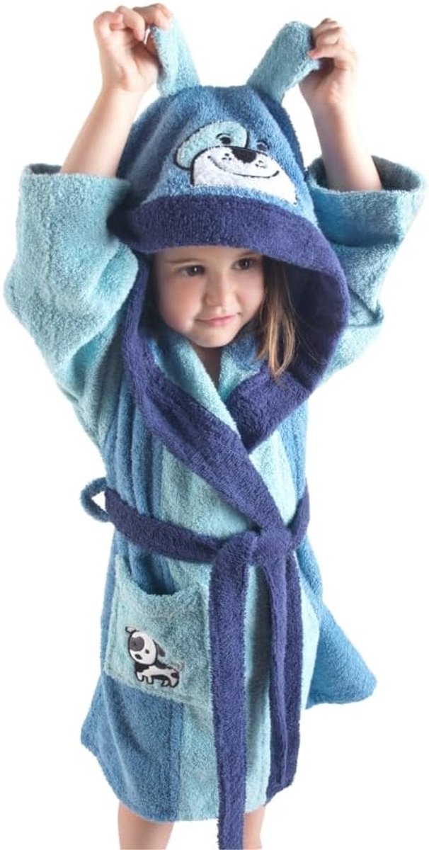 Towel Badjas voor jongens en meisjes, 100% katoen, Oeko-Tex, badstof, 450 g/m², voor douche en zwembad, met capuchon, tas en riem, zacht en absorberend