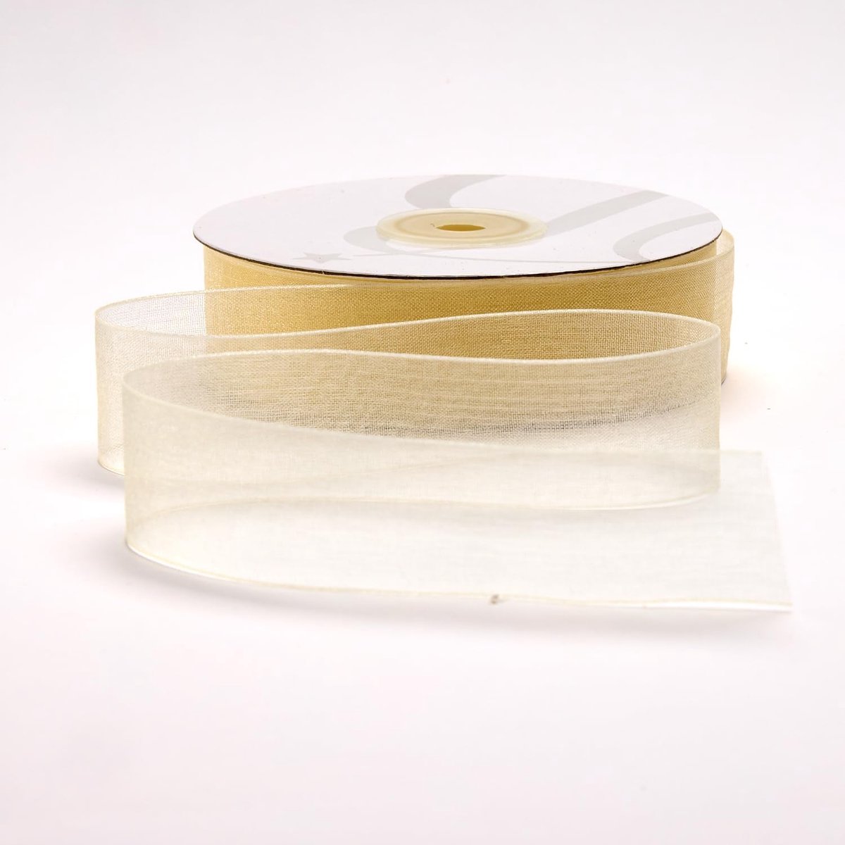 Organza lint 25 mm x 50 m, transparant, voor gastgeschenken, feesten, om te knutselen, bruiloft, verjaardag, handwerk, Kerstmis, decoratie (crème)