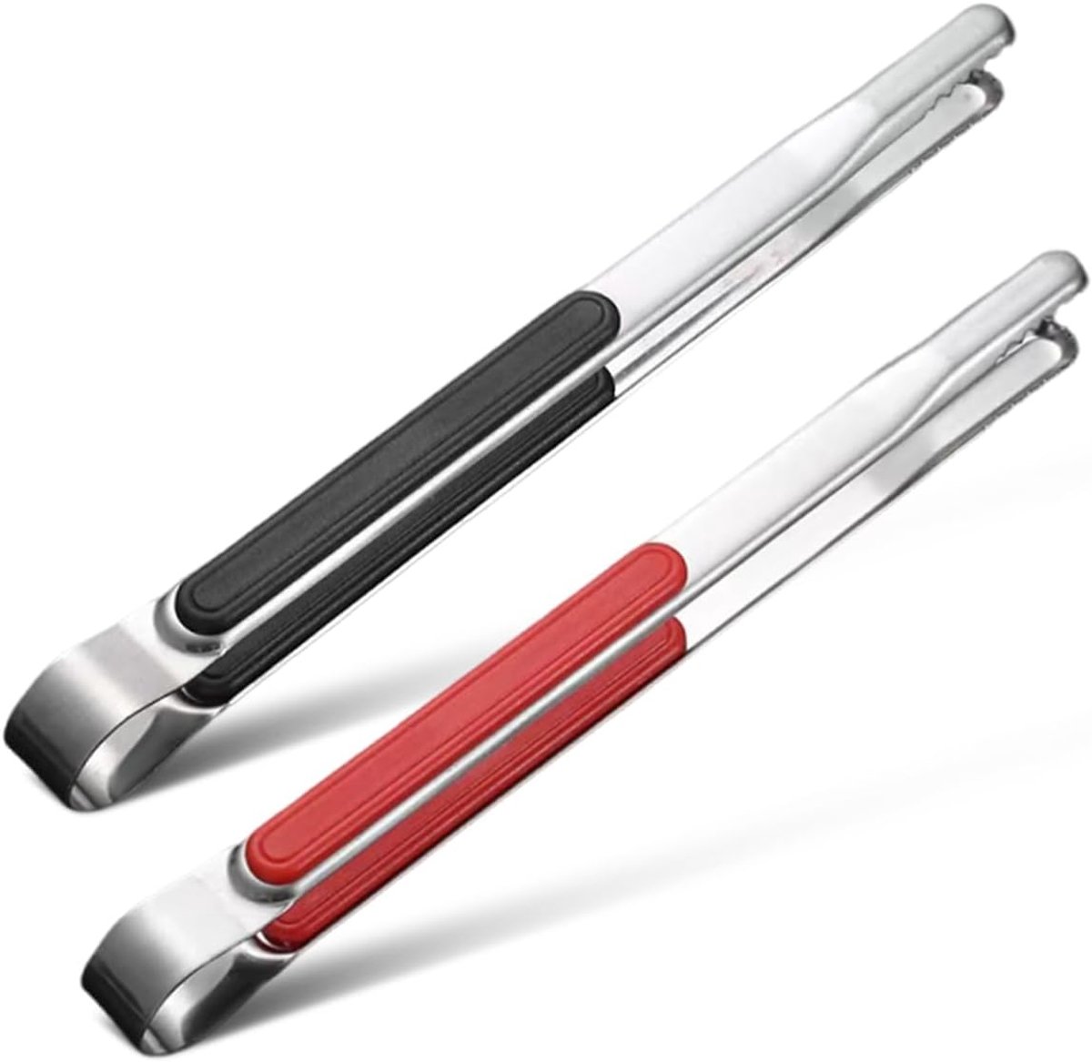 2 Stuks Roestvrij Staal Barbecue Tang met Antislip Handgrepen, 25,5 cm Lang | Keukentang, Roestvrijstalen Kooktang voor Salade, Barbecue, Buffet, Koken, Bakken