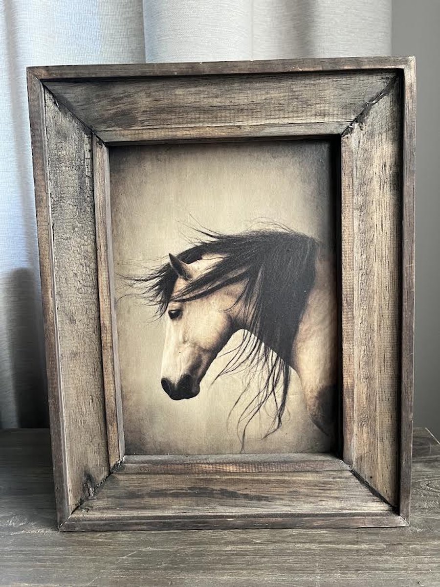 Landelijk Houten Schilderij van een paardenhoofd- stoer sober- woondecoratie