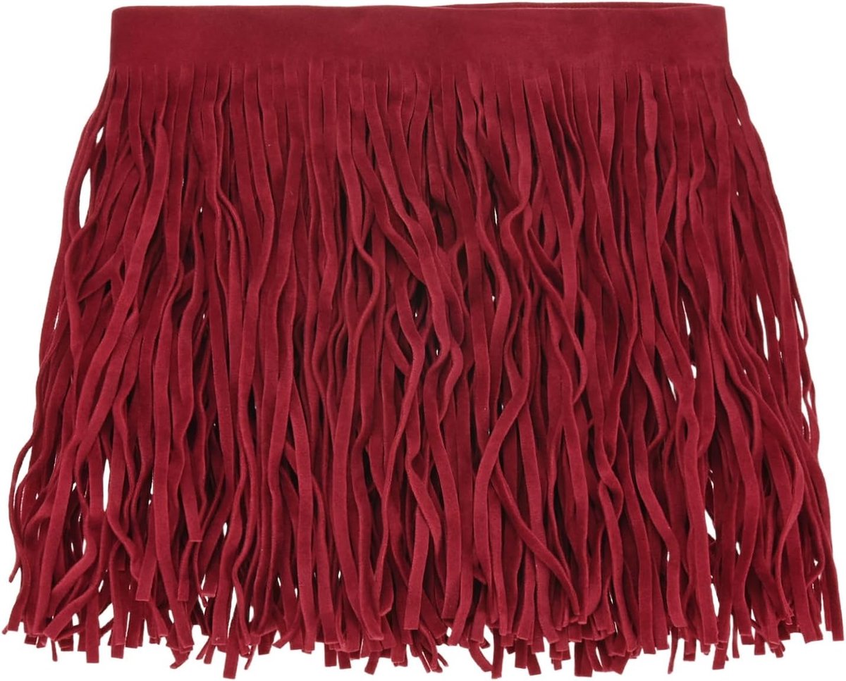 METERXITY PU Lederen Franje Trim, 1 Yard 15,5 cm Watermeloen Rood Dubbelzijdig Suede Kwastje Naaien Trim voor DIY Ambacht/Naaien Jurk Kostuum/Tassen Schoen Decoratie, Franje Kwastje