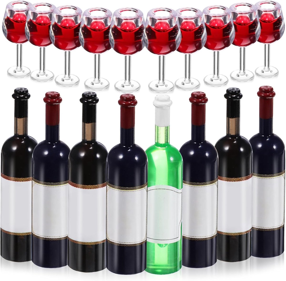 18 stuks mini-wijnflessen, set miniatuur, wijnflessen, cocktaildranken, mokken voor poppenhuis, decoratie, keukenaccessoires