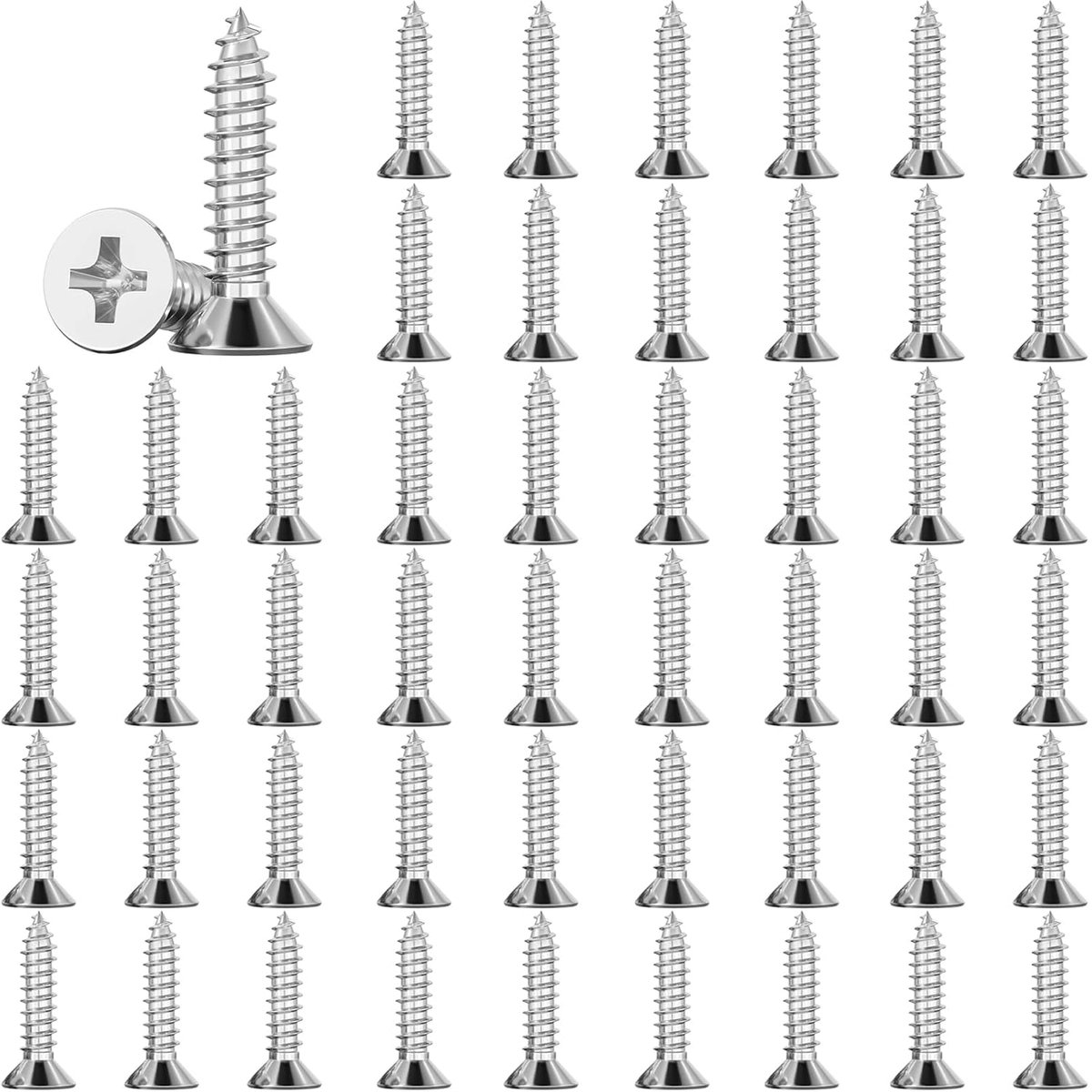 Houtschroeven, 50 stuks M4 x 16 mm platte kop roestvrijstalen schroeven, verzonken kopschroeven met volledige schroefdraad, standaard schroefdraadschroeven van A2-70 (304) roestvrij staal