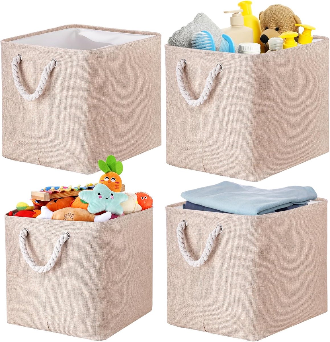 vouwdoos, 35 x 33 x 31 cm, opbergmand met handvat, manden, opslag, grote opbergdozen voor kast, plank, kleding, speelgoed, gereedschap, kaki