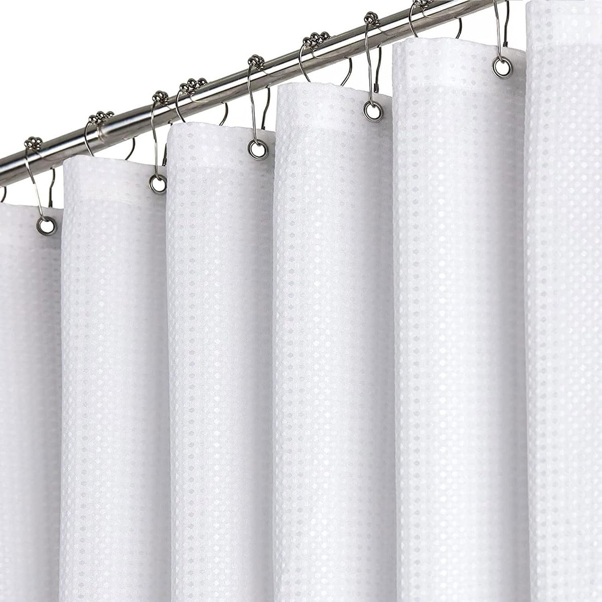 Douchegordijn Wafelijzer 180x220 cm, Extra Lang Anti-Schimmel Zwaar Waterdicht Textiel Douchegordijn met 12 Haken, Wasbaar Gewichde Decoratieve Polyester Douchegordijnen voor Badkamer, Wit