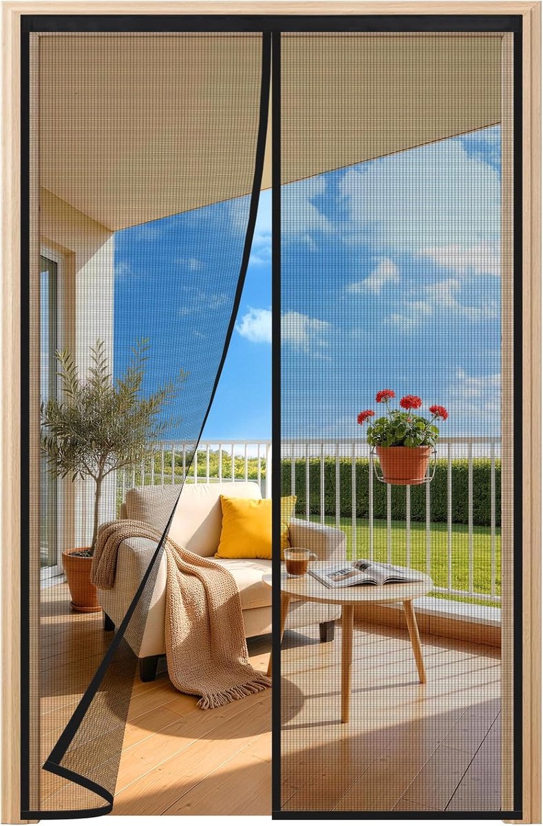 Balkondeur 80x215cm - Magneethor Deur Zonder Boren - Zwart - Lichtdoorlatend - Scheurvast Polyester - Insectenwerend - Eenvoudige Montage - Niet Verkortbaar