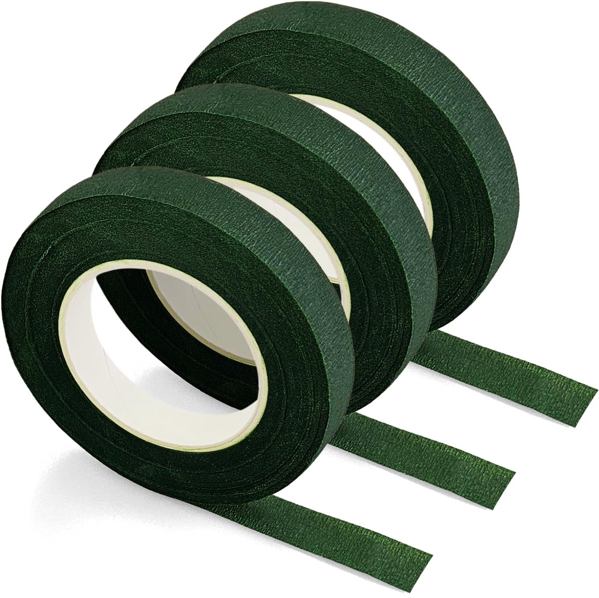 3 x bloemistband, groen, 12 mm x 25 m, zelfklevend, rekbaar, voor bloemen, kransen, decoratie, bloemistiek, doe-het-zelf
