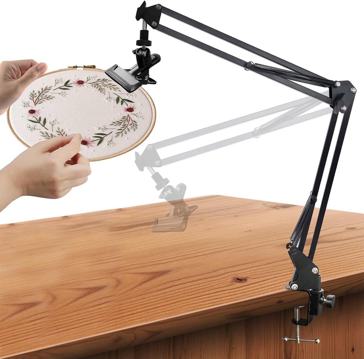 3-in-1 frame/tablet-/telefoonhouder, inklapbare kruissteekstandaard, borduurframehouder, 360 graden draaibaar, voor borduurframe, zwart