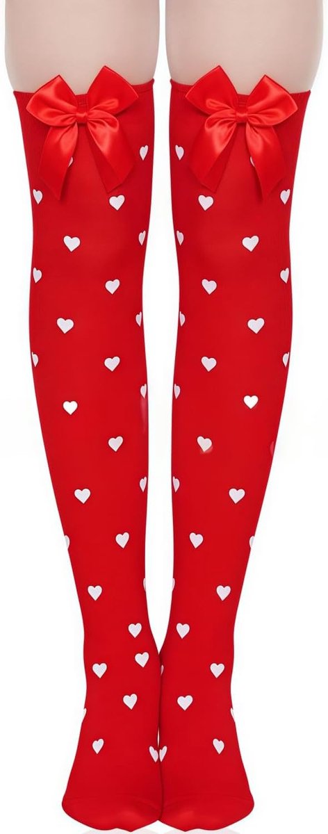 Kousen met strik, dijbeenhoge sokken, satijnen boogkousen voor carnaval, feesten, dagelijks gebruik (rood)