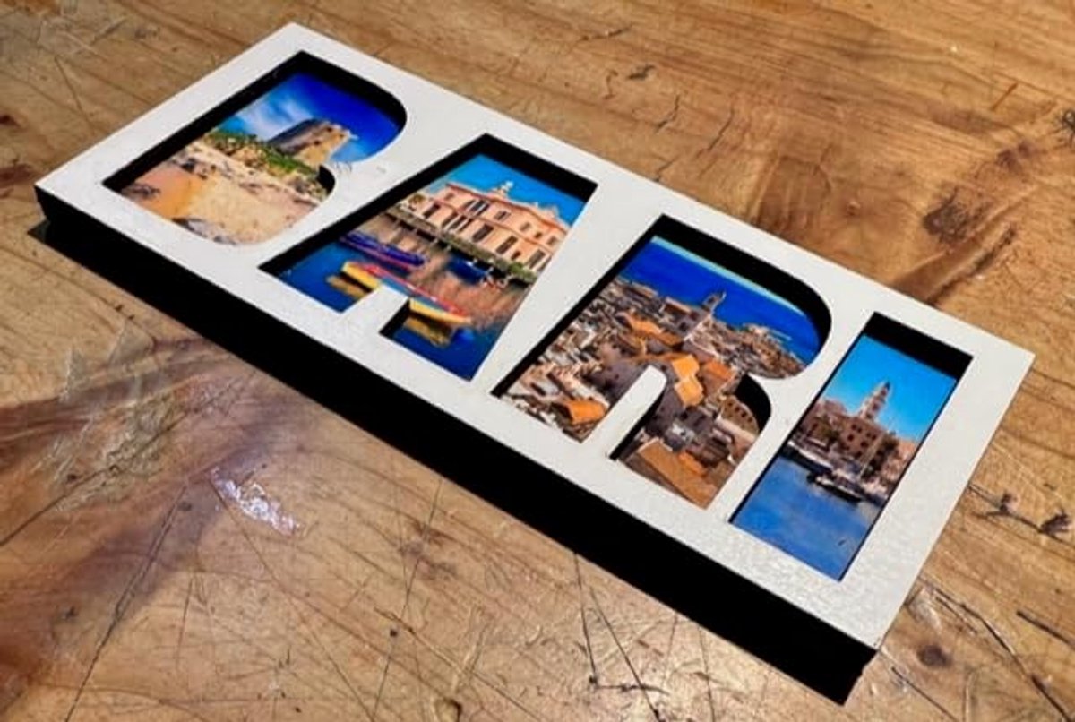 Souvenir, Bari magneet van hout met opschrift, Bari koelkastmagneet, Bari cadeau, reisaandenken uit Puglia 220125
