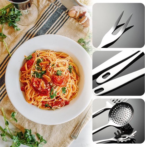 Keukengerei Set 5 Stuks, Keuken gadgets Keuken Essentials, Keuken Skimmer, Soep Pollepel, Pastaspatel, Spatel en Vork — afbeelding 3