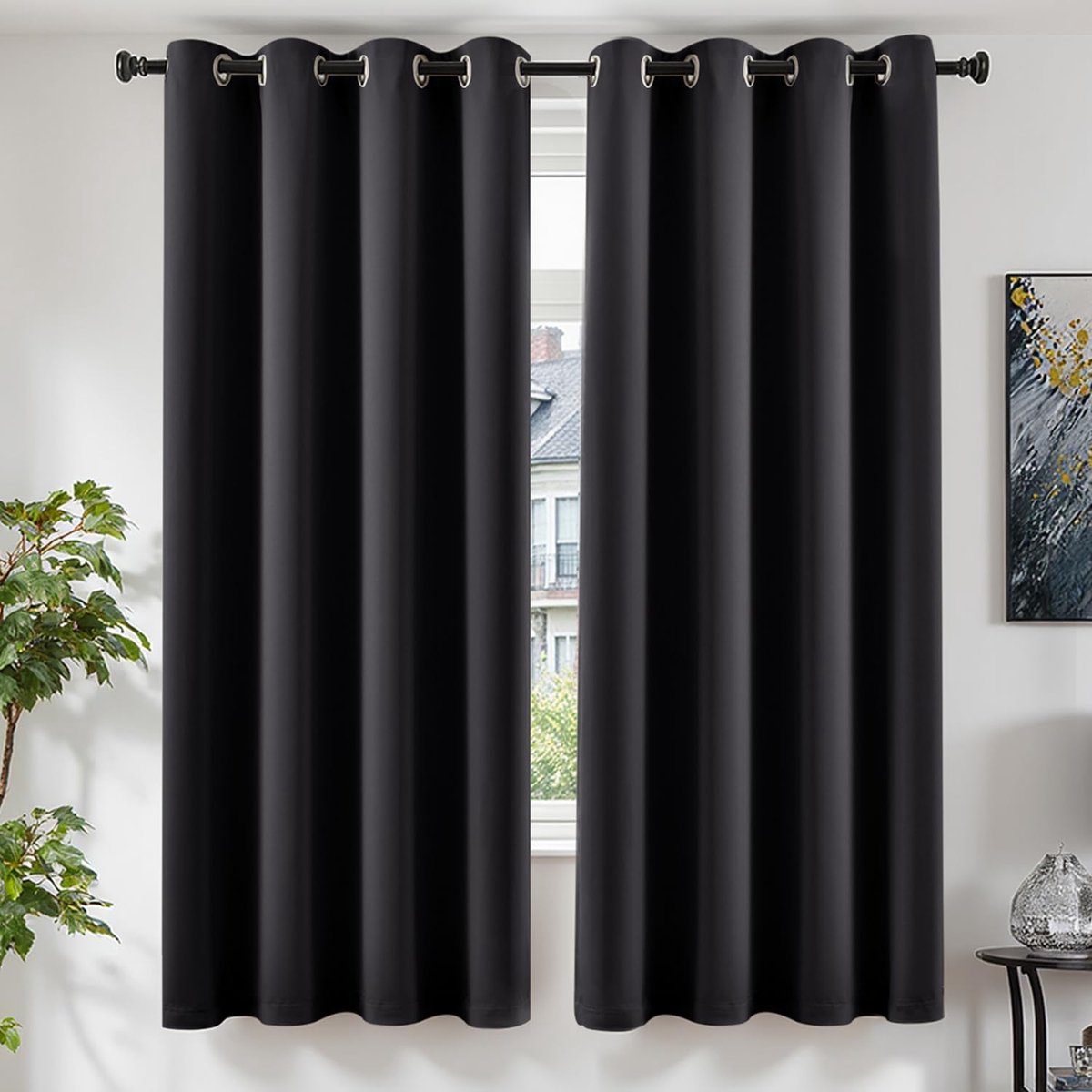 Verduisteringsgordijnen met ringen, gordijnen, woonkamer, raamdecoratie, gordijnen, woonkamer, 200 x 140 cm, set van 2 inslagringen, gordijnen, slaapkamer, deurgordijn, overgordijnen