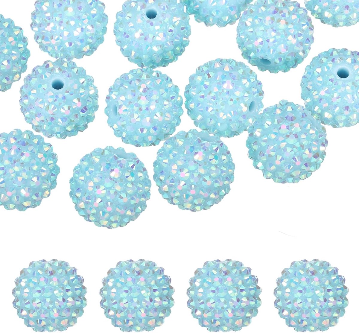 Kralen voor kralen pen, 10 stuks bal disco sprankelende brok ronde bubblegum kralen voor kralen sleutelhanger sieraden maken doe-het-zelf ambacht, hemelsblauw AB