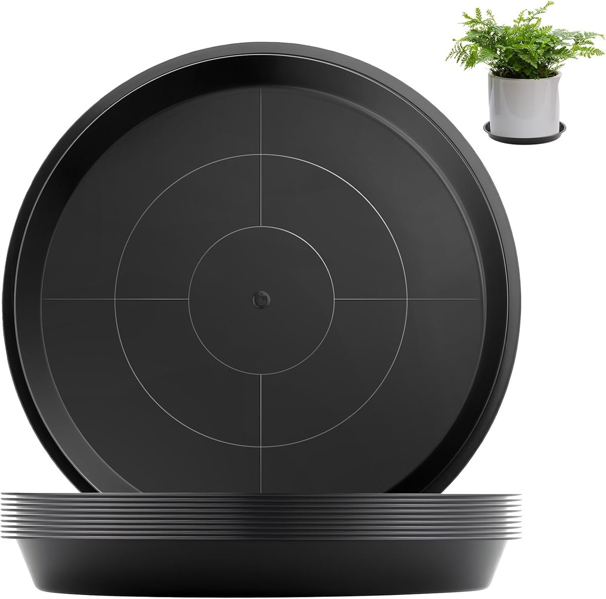 6 stuks ronde onderzetters voor bloempotten 26 cm, kunststof plantenonderzetters, plantenpot onderzetters, potonderzetters, planten zwart onderbord, bloempot voor binnen- en buitenplanten