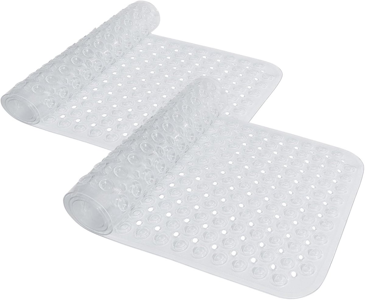 Badkuipmat antislip, 100 x 40 cm, Extra Lang 100% BPA-vrij Douchmat, Sneldrogend & Machinewasbaar Badmat Badkuip, Transparant, 2 Stuks