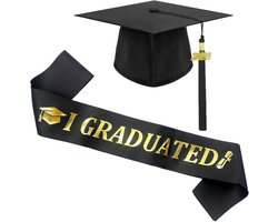 Hoedenset, doctorshoed met sjerp, verstelbare afstudeerhoed, zwart, afstudeerhoed, kwast, datumhanger 2026, afstudeerdecoratie, studentenhoed voor universiteit, afstudeercadeau voor