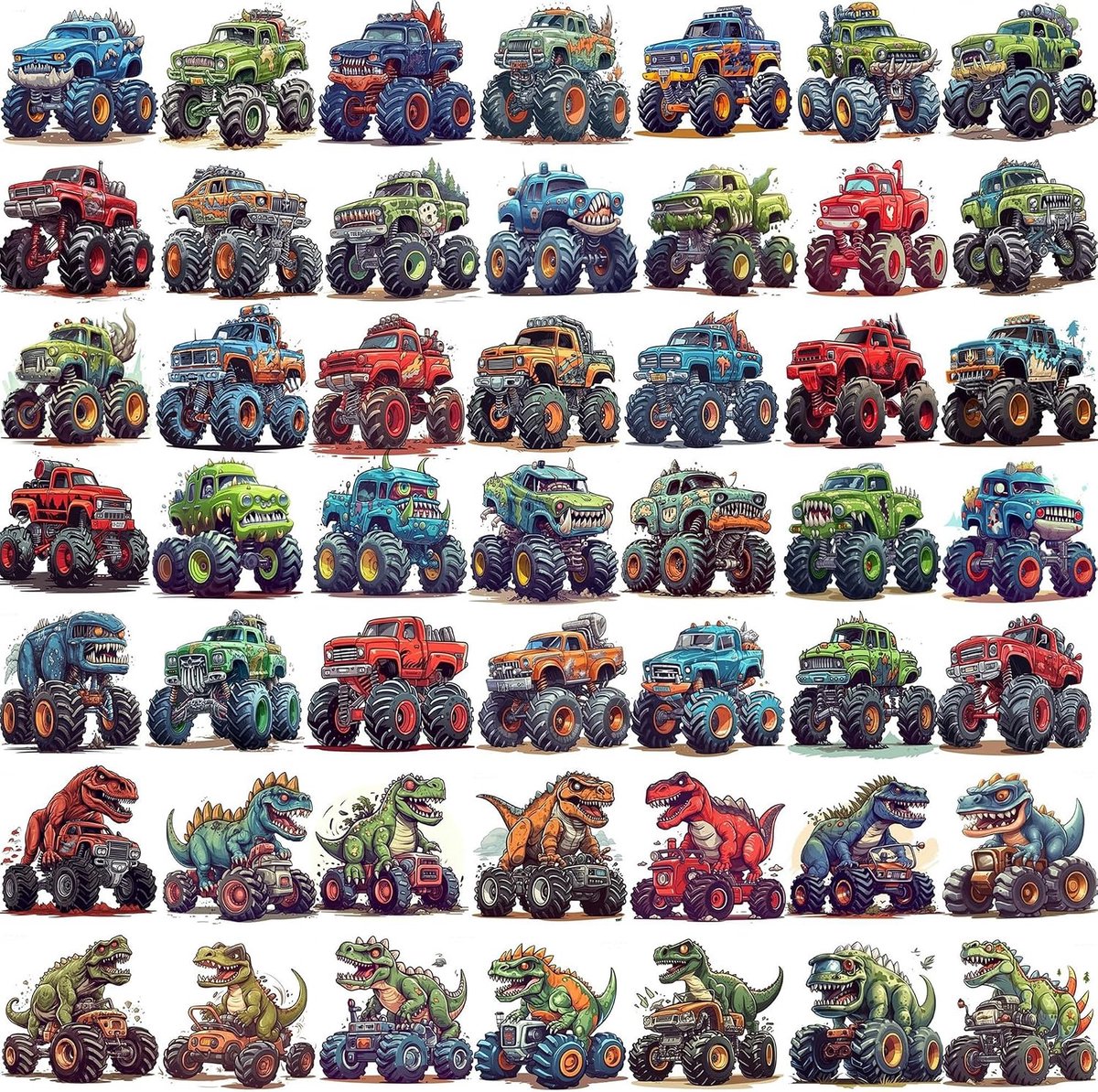 50 stuks kleurrijke 3D-monstertruck, tijdelijke tatoeages voor kinderen, jongens, dinosaurus, monstertruck, kleeftatoeages om op te plakken, neptatoeagestickers, lichaam, gezicht, feest, cadeau