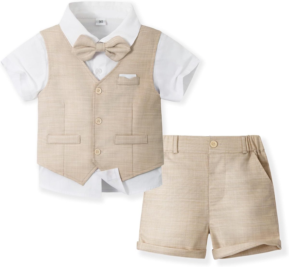 Babypak voor jongens, zomers pak vest hemd met vlinderdas + shorts voor feestelijke bruiloft kleding set 4-delig