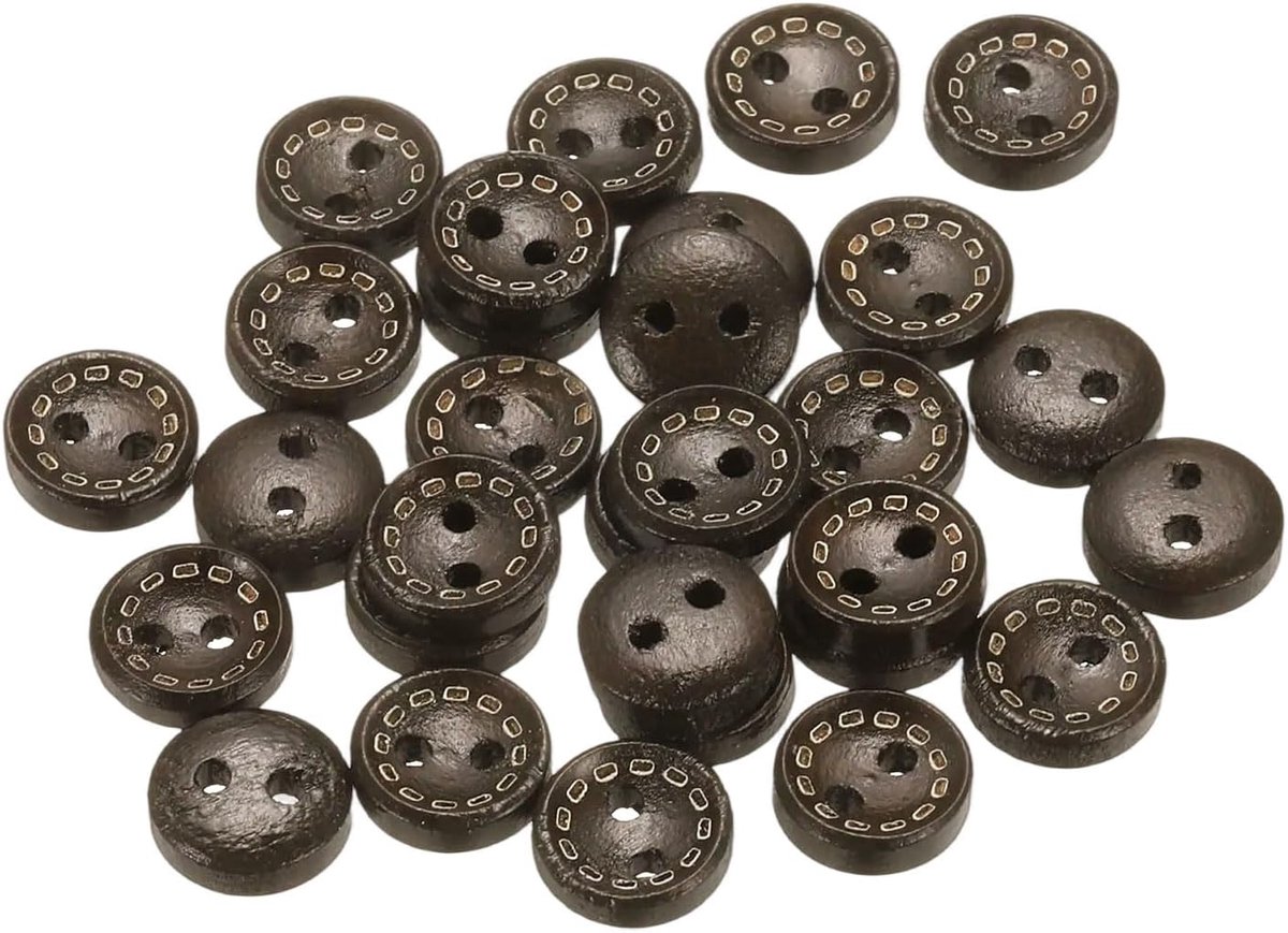 Knopen, 10 mm 2 gaten ambachtelijke knoppen, ambachtelijke knopen hout komtype ronde naaiknopen reserve knopen voor doe-het-zelf decoratie jassen naaien kleding, 30 stuks donkerbruin