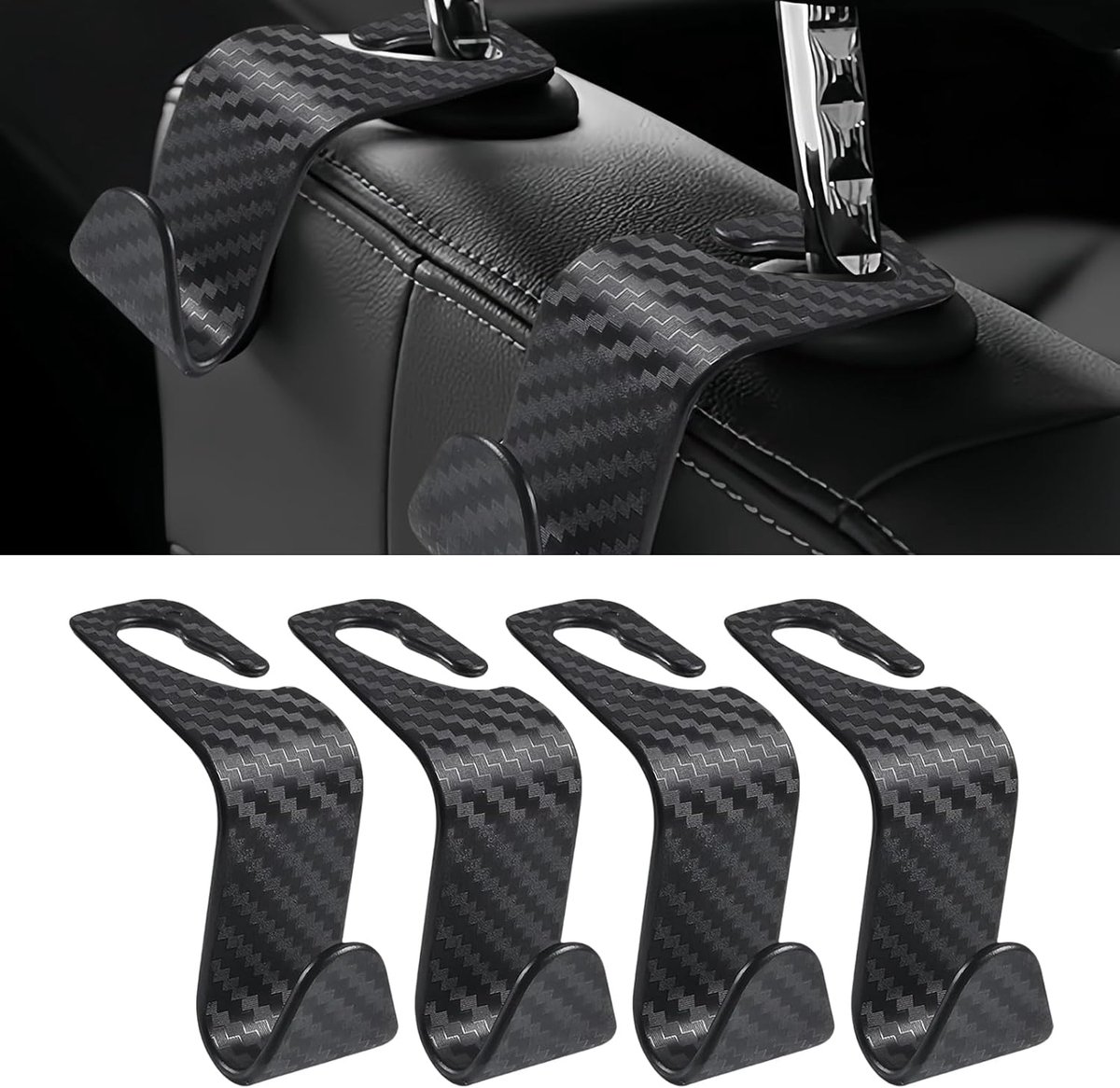 4 STKS Autostoel Hoofdsteun Haak, Auto Haken, Multifunctionele Auto Portemonnee Haak, Heavy Duty Auto Opslag Haken Achterbank Hoofdsteun Hanger, Universeel voor Alle Voertuigen Handtas Kleding