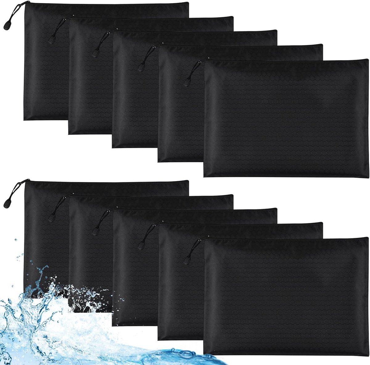 banktas, 10 stuks, A5, liggend formaat, 23 x 17,8 cm, documententas, waterdicht, met ritssluiting, portemonnee, zwart, voor school, huishouden, zaken