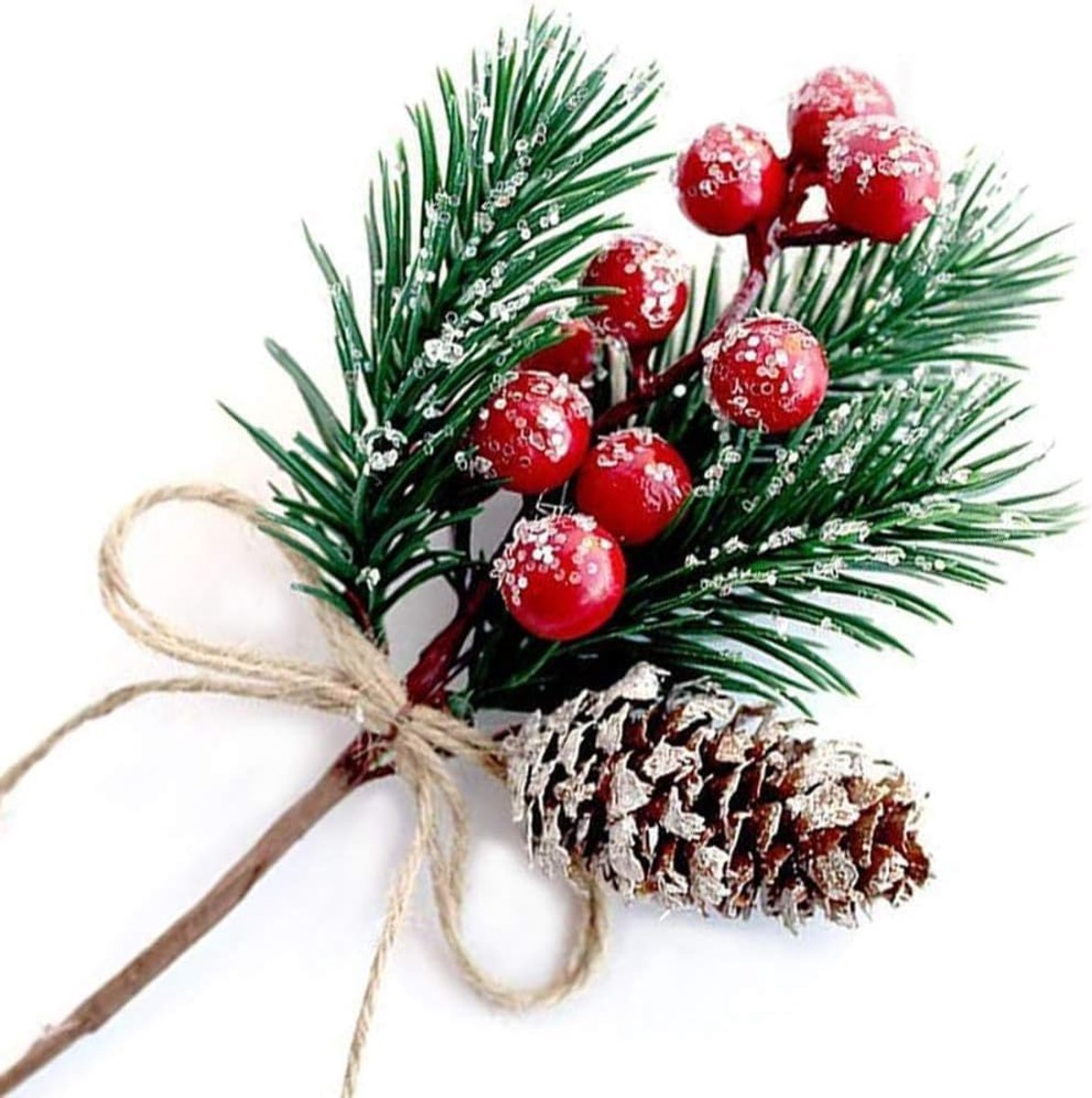Kunstdennentakken met rode bessen, 8 stuks, kersttakken met dennenappels, hulsttak, kunstbessentak voor krans, knutselwerk, kerstboomdecoratie