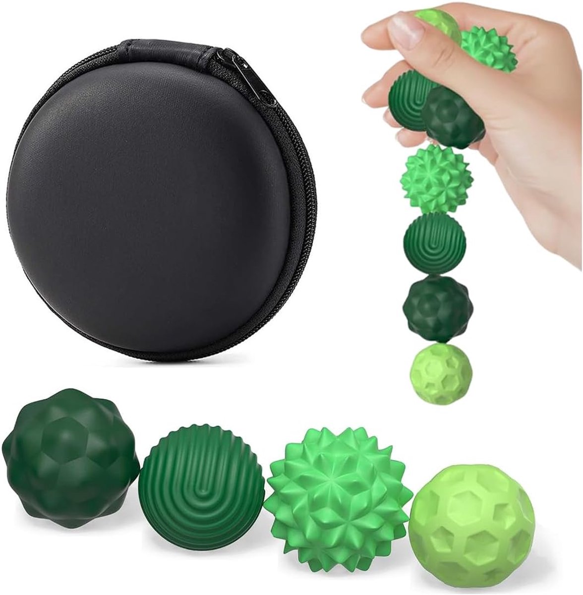 4 stuks magnetische sensorische ballen, anti-stress speelgoed, siliconen, meerdere texturen, ideaal voor motoriek, familie en feesten (groen)