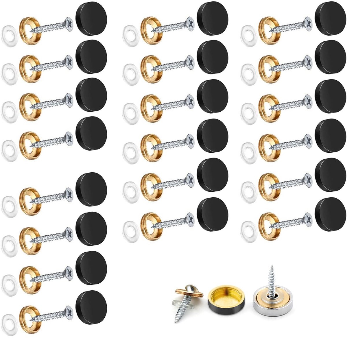 20 sets 25 mm roestvrijstalen spiegelschroeven, dopspijkers, decoratieve doppen, maskeerspijkers met sluitringen, decoratieve spijkers, reclameschroeven voor spiegeltafels, platen
