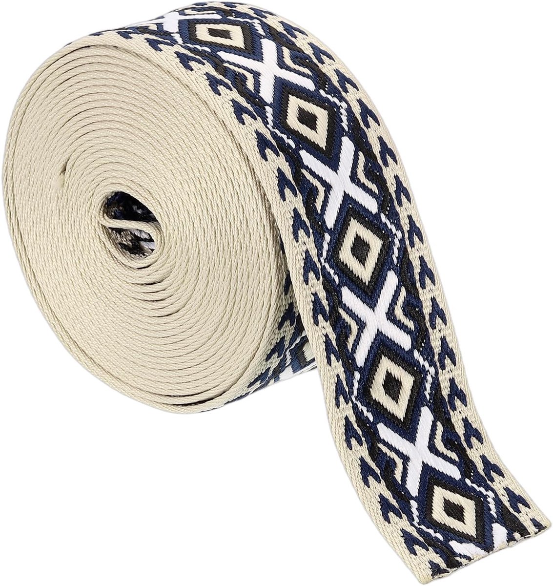 5 yards katoenen riem, 50 mm jacquard riem borduurwerk-polyester riemen portemonnee riem voor portemonnee tas ambachtelijke kleding, zwart-wit