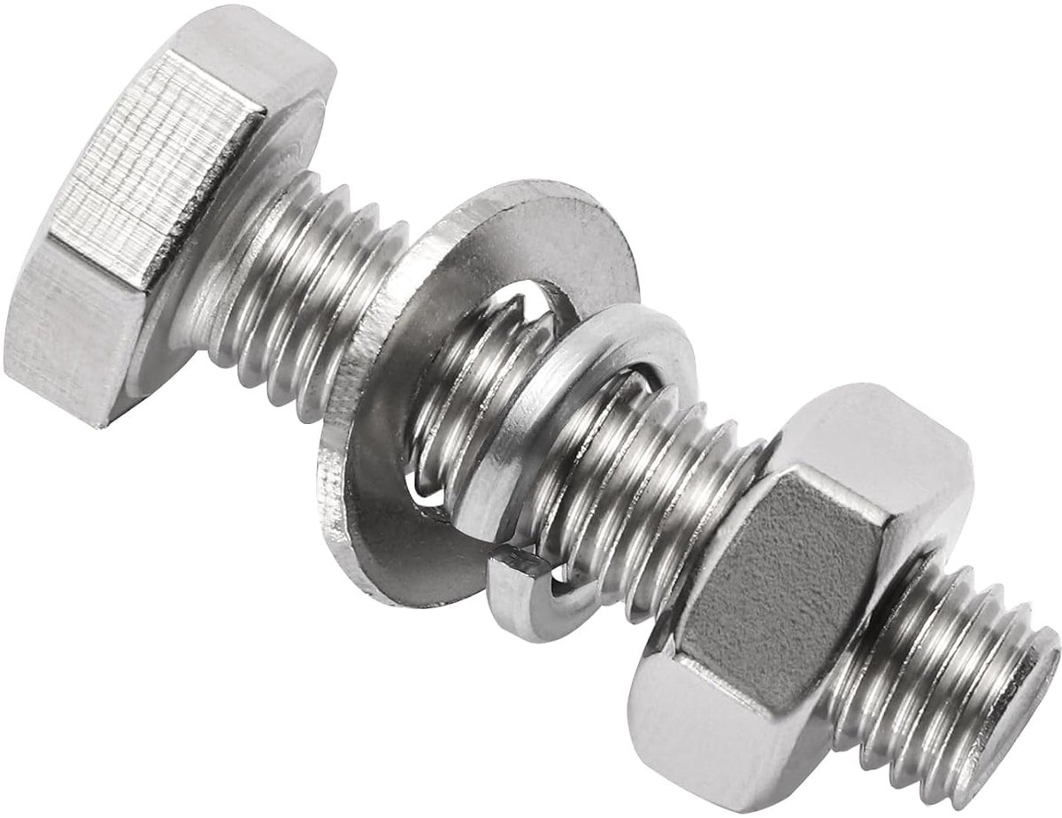M5 x 10 mm, roestvrijstalen schroeven, 40 stuks, M5, machineschroeven met moeren, sluitringen en veerringen voor doe-het-zelf montage van verschillende mechanische