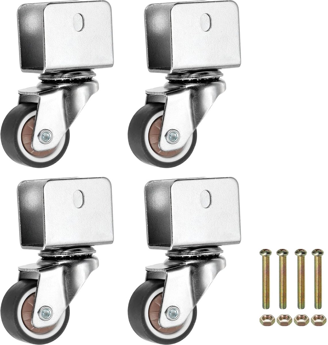 Zwenkwielen met U-opening 1,8 cm, draagvermogen 25 kg per wiel, zware belasting voor meubels, stoelen, kantoor, trolley, kasten, bruin