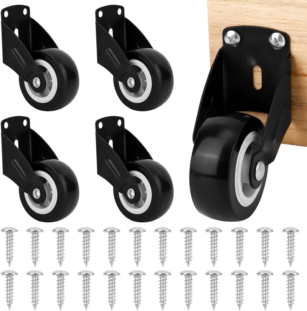 4 Stuks 5,1cm Poortwielen met 24 Schroeven, Anti-Doorzak Deurbodemondersteuning Poortwielen Anti-Wrijving Zwenkwielen voor Houten Deuren en Meubels