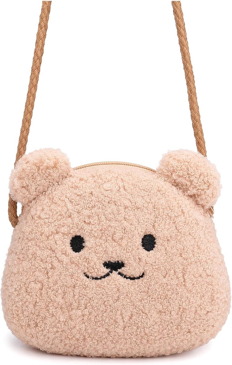 beer schoudertas voor meisjes schattige kleine kinderen handtas casual schoudertas voor schattige pluche dier portemonnee voor, bruin, 13.00X12.00X2.00CM