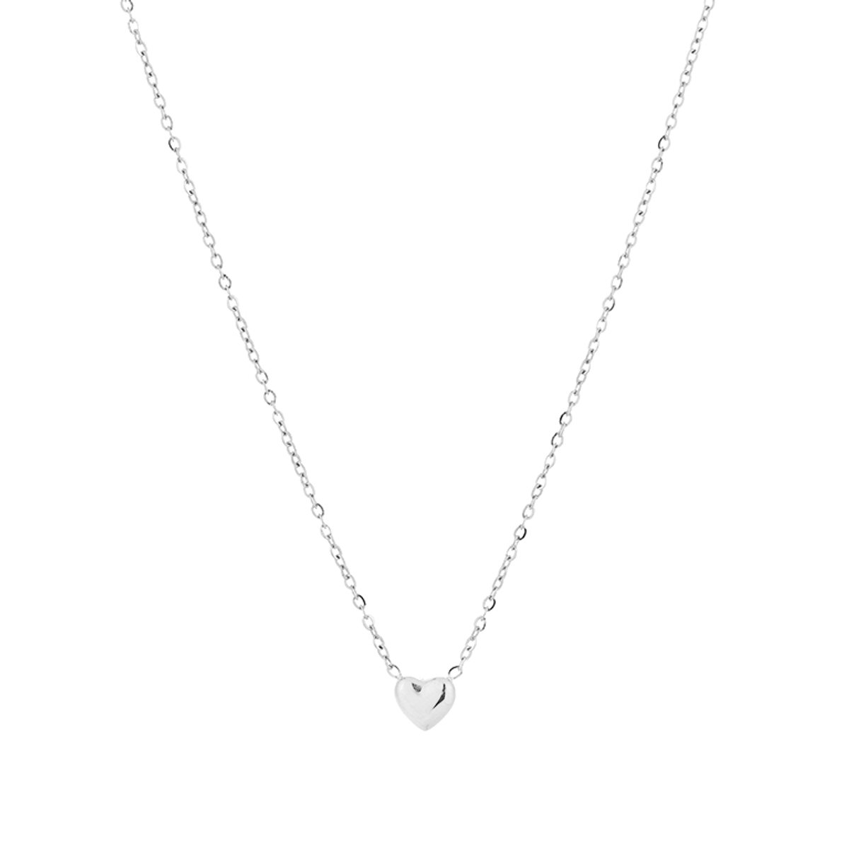 Minimalist Puffed Heart Cable Chain Necklace – Luxe Simpel Hartje Ketting – RVS - Zilver