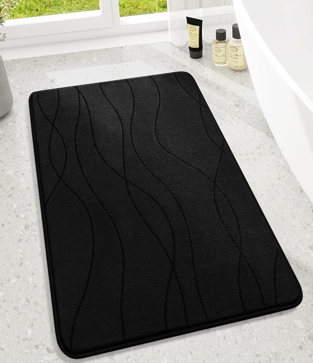 chakme Badkamertapijt, traagschuim, badmat, antislip, wasbaar, zacht, absorberend, douchemat voor badkamer, zwart, 60 x 90 cm