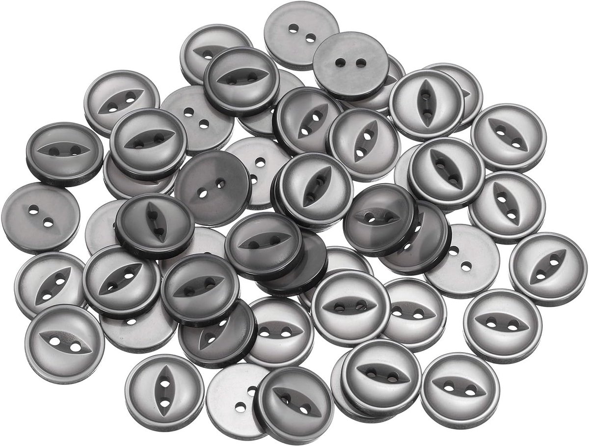 50 stuks 24 l lichtgrijze ronde naaiknopen 15 mm 5/8" hars 2-gaats visoog ambachtelijke reserveknop voor ambachtelijke broeken, jurken, rokken, kleding sluitknopen