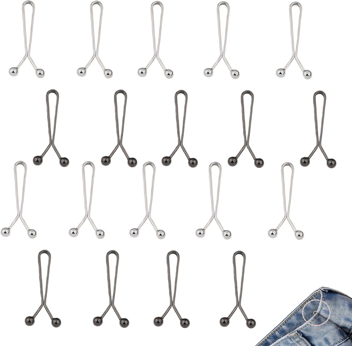 20 stuks broekclips, broekspanner, broekband, nauwer maken, geen naaien, knoopnaalden, broekknoop om strakker te maken, tailleclip broekclip voor taille, manchetten, broekspijpen (2 kleuren))