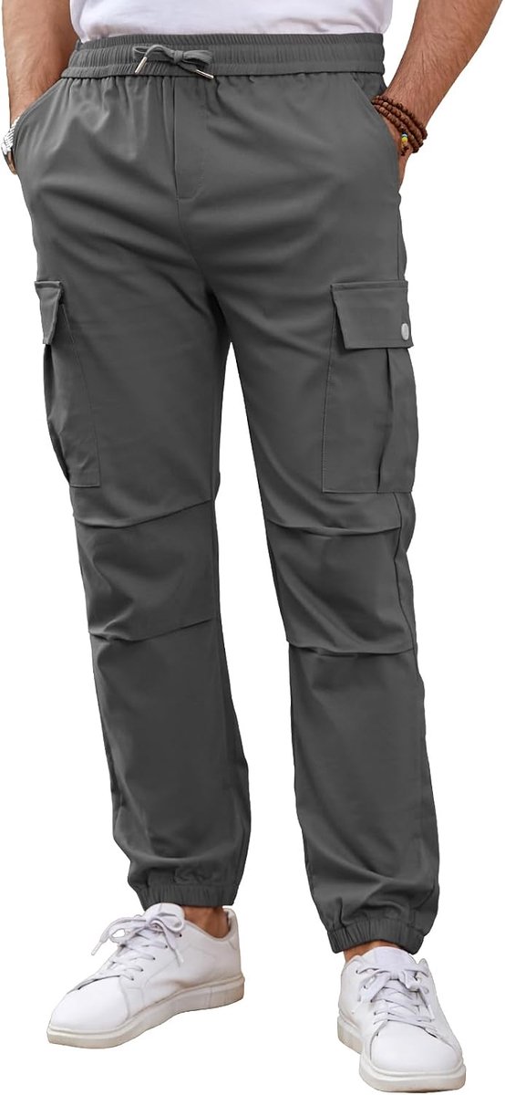Vrijetijdsbroek voor heren, cargobroek, elastisch, lange broek met zakken voor werk, sport