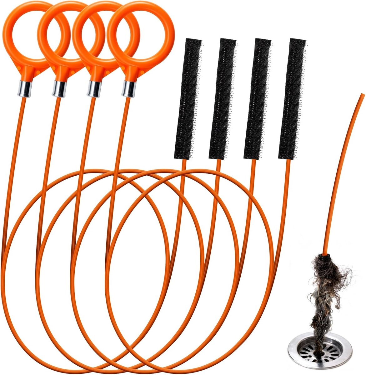 spiraal, 4 stuks, 81 cm, buisreinigingsspiraal, anti-breukstalen afvoerspiraal, afvoerreiniger, flexibele spiraal, afvoerreiniging voor rioolkanalen, wastafels