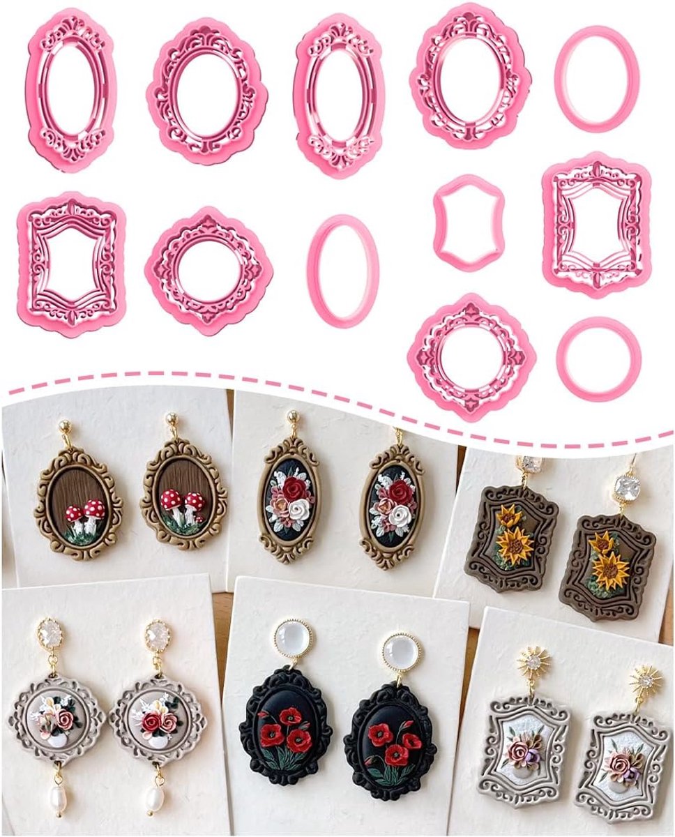 Vintage Frame Polymeer Klei Cutters Boho, 12 Vormen Polymeer Klei Earring Cutters