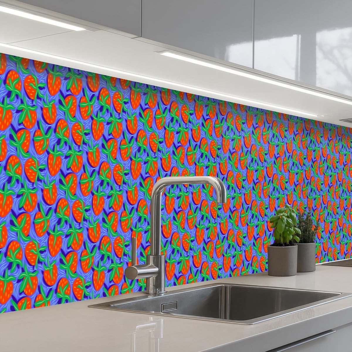 keukenachterwand 60x400 cm zelfklevend keuken decoratie accessories home kitchen spatscherm Aardbei - Rood - Zaadjes